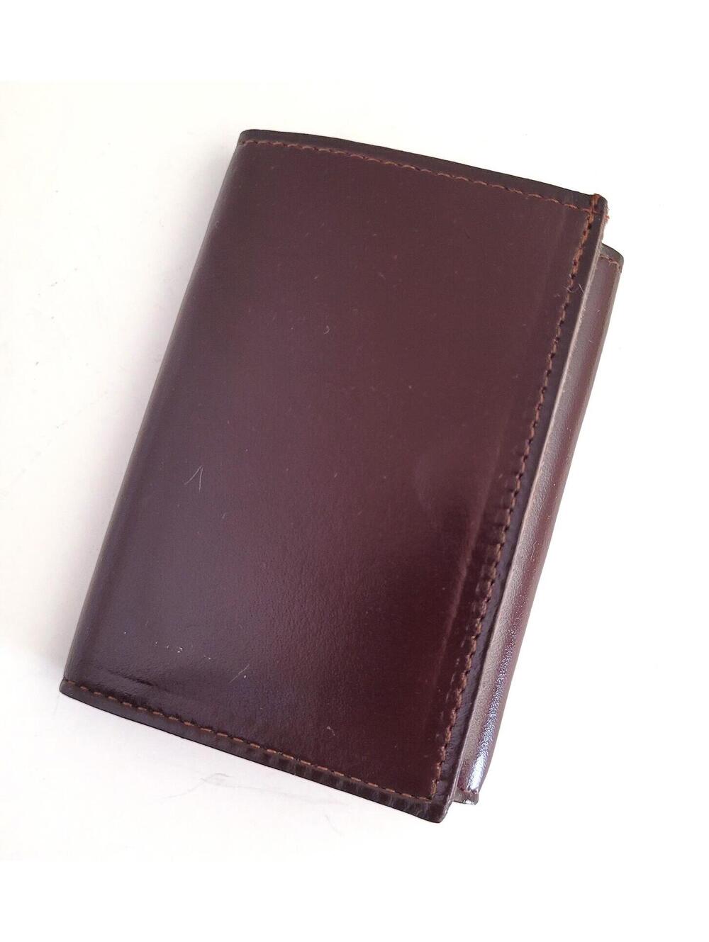 Genuine Leather Tri-Fold Wallet Classic Brown Handmade - New